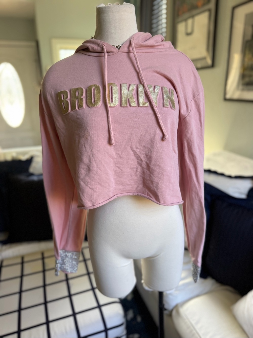 Pink Brooklyn Cropped Hoodie Sweater